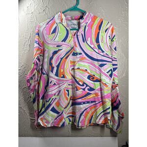 Icikuls Mock Neck Long Sleeve Mesh Cooling Sun Shirt‎ Retro Swirl Womens Large
